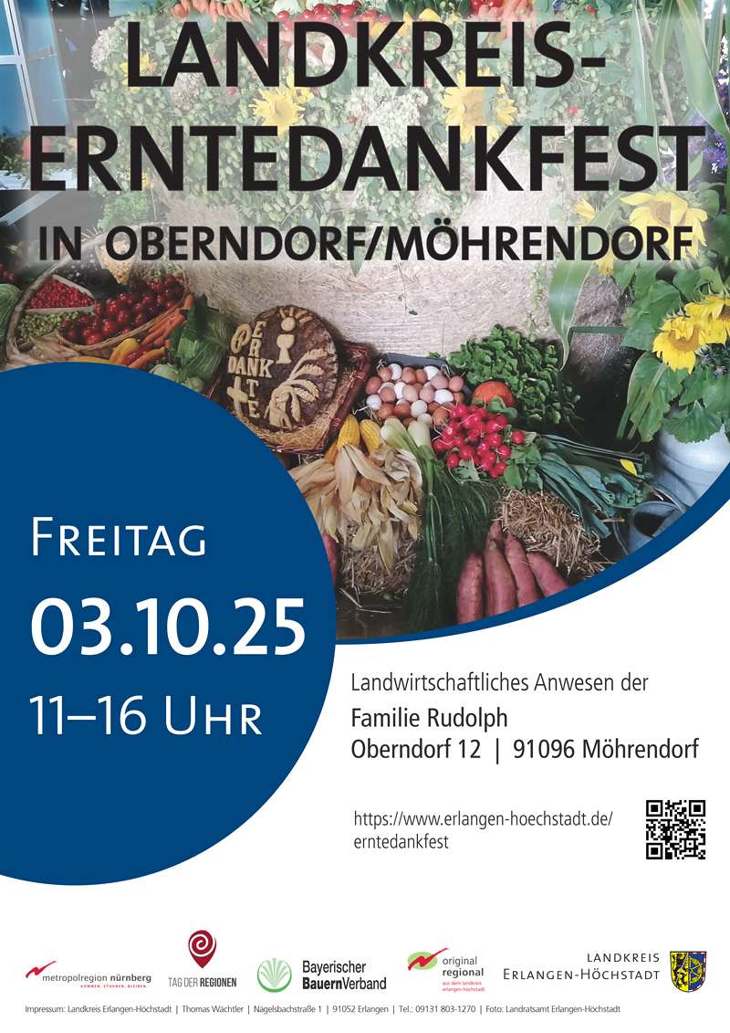 Landkreis-Erntedankfest in Oberndorf/Möhrendorf am 03. Oktober 2025 von 11-16 Uhr